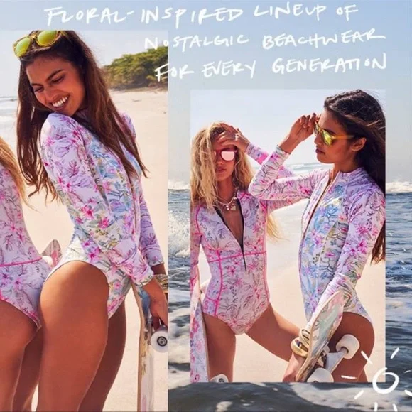 Hurley x LoveShackFancy Max Hawaiian Hibiscus Long Sleeve One piece Bodysuit - Picture 6 of 16